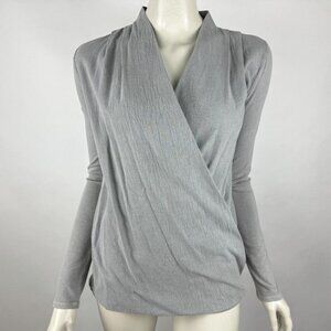 James Perse Wrap Top Women 1 S EUC V-neck Long Sleeve Stretch Cotton Blouse Gray